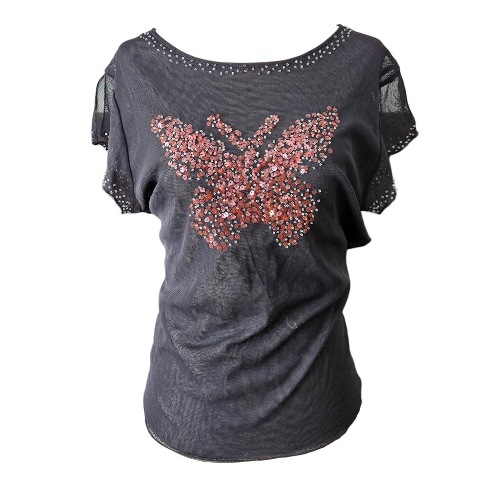 Y2k Mesh Top Sequin Butterfly Euro Fairycore - Medium